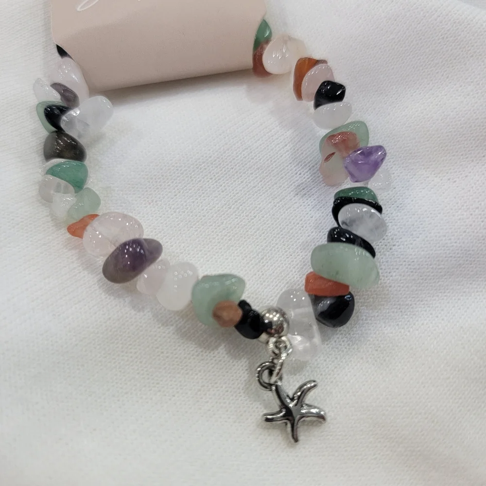 Multicolor Gemstone Bracelet with Starfish Charm